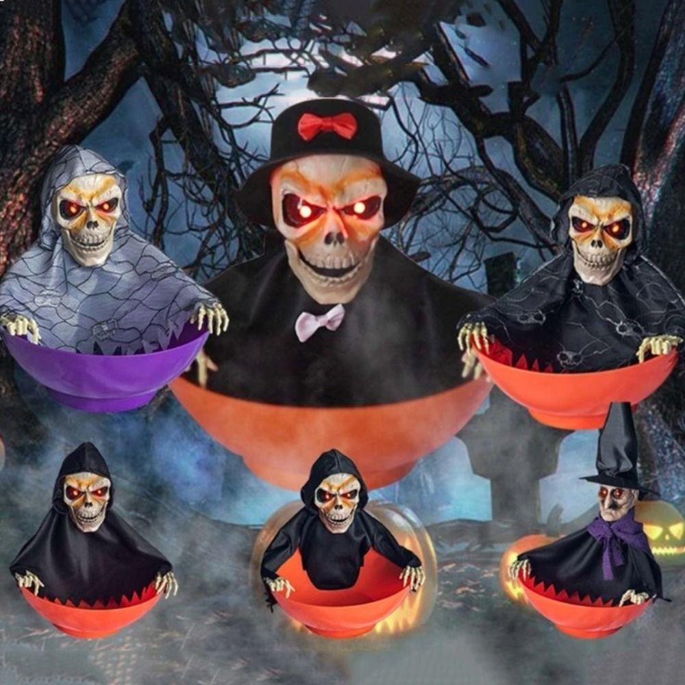 

Glowing Fruit Bowl Battery Powered Halloween Ghost Ornament Halloween Candy Bowl Haunted House Style A