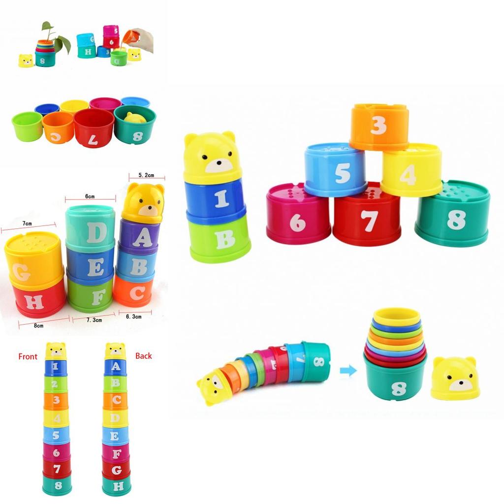 Lebendige und bunte 9-teilige Stapelbecher Badezimmer-Spielzeug Stapelset für kreatives Spielen