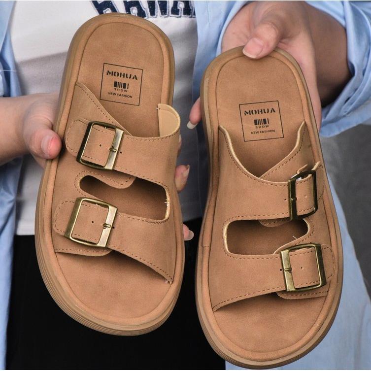 Retro shoes platform slippers women's outer wear summer new versatile flat-bottomed beach cool slippers
