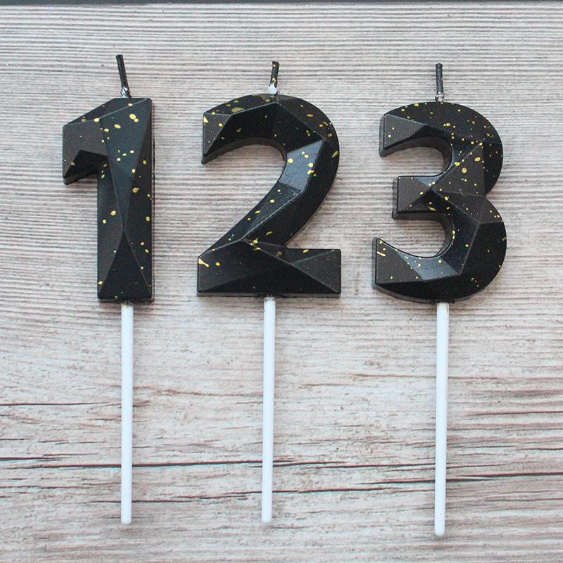 New Birthday Party Cake Decoration Time and Space Numbers 0-9 PVC Boxed Black Gold Dot Candles