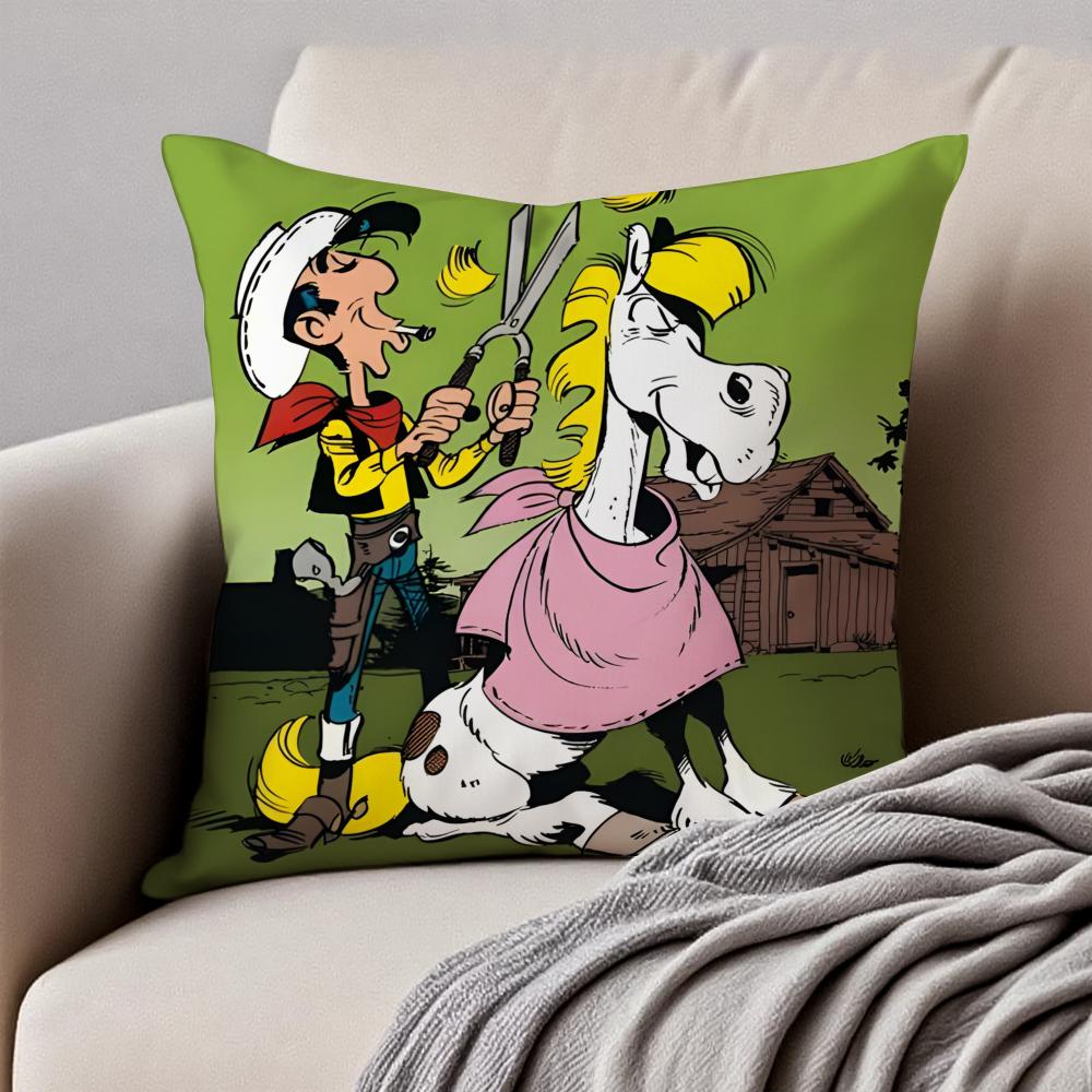 Classic Western Cartoon LLucky Luke Cushion Cover Pillowcase Antidustmite Invisible Zipper Short Plush Sofa Cushion