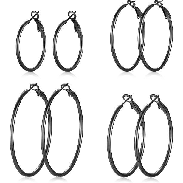 4 Pairs Silver Gold Hoop Earrings for Women | 14K Gold Plated Hoop Earrings Set Hypoallergenic Earring Lightweight Dangle Earrings Set