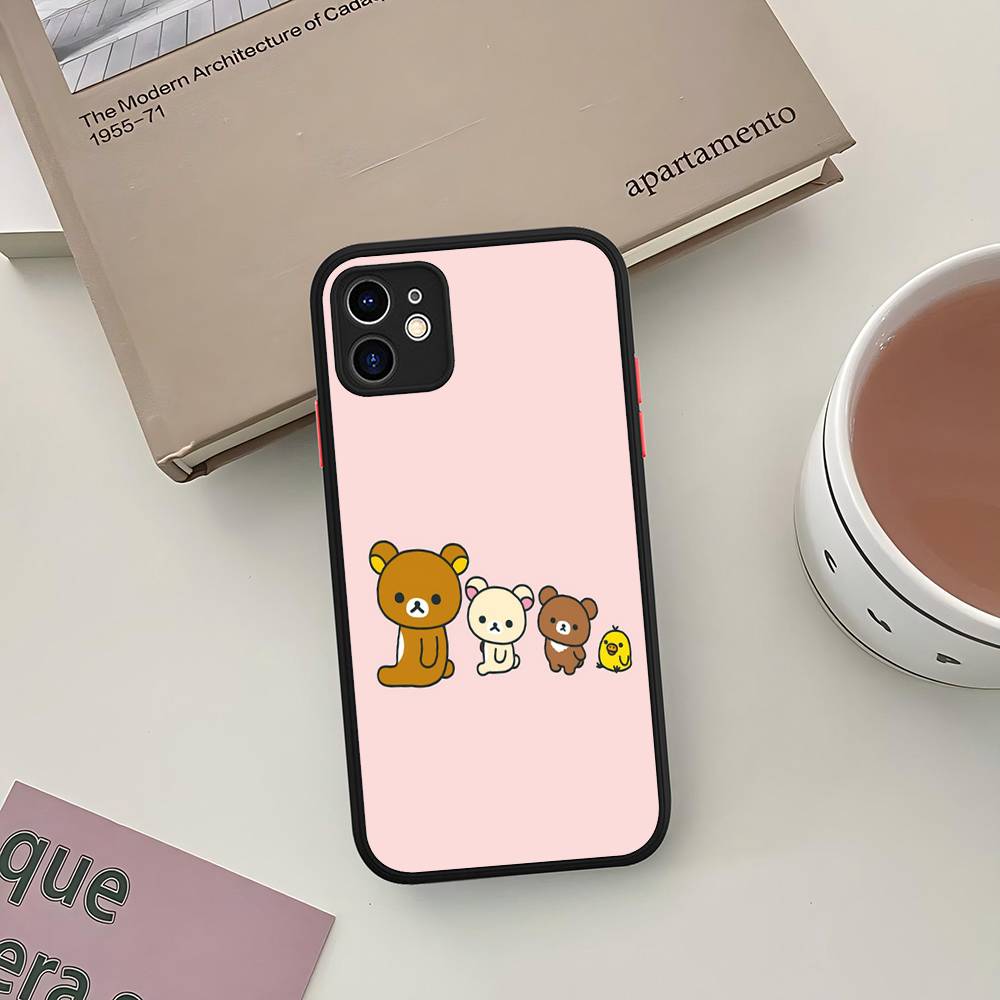 Cartoon Rilakkuma Bear Phone Case For iPhone 11 12 13 14 15 16 Pro Plus X XS MAX Matte Bumper Shockproof Cover