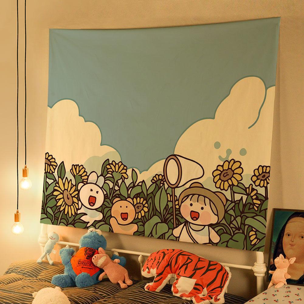 VIKAMA Cartoon Tapestry Childrens Room Ins Scandinavian Style Painting Good Night Story Baking Scene Wall Decoration