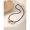 Minimalist O-Shaped Stainless Steel Necklace with Wax Rope Chain - Versatile Circle Design for Women