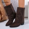 Fashion Suede Pointed Toe Mid Heeled Leg Boots for Women Autumn 2025 Retro Thick Heeled Sleeve Boots Black Mid-Calf Botas Mujer Size 36