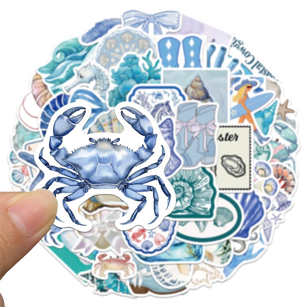 10/30/50pcs The Blue Coast Girl Graffiti Stickers Cartoon Shell Crab Shrimp Decals DIY Scrapbooking Notebook Decoration Sticker