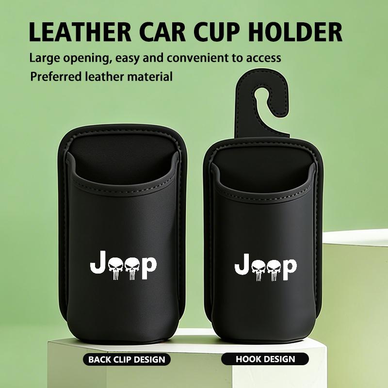 Leather Car Door Cup Holder Organizer Storage Bin Drink Rack Auto Cup Holder For Jeep Wrangler-JK Liberty JL Cherokee Patriot