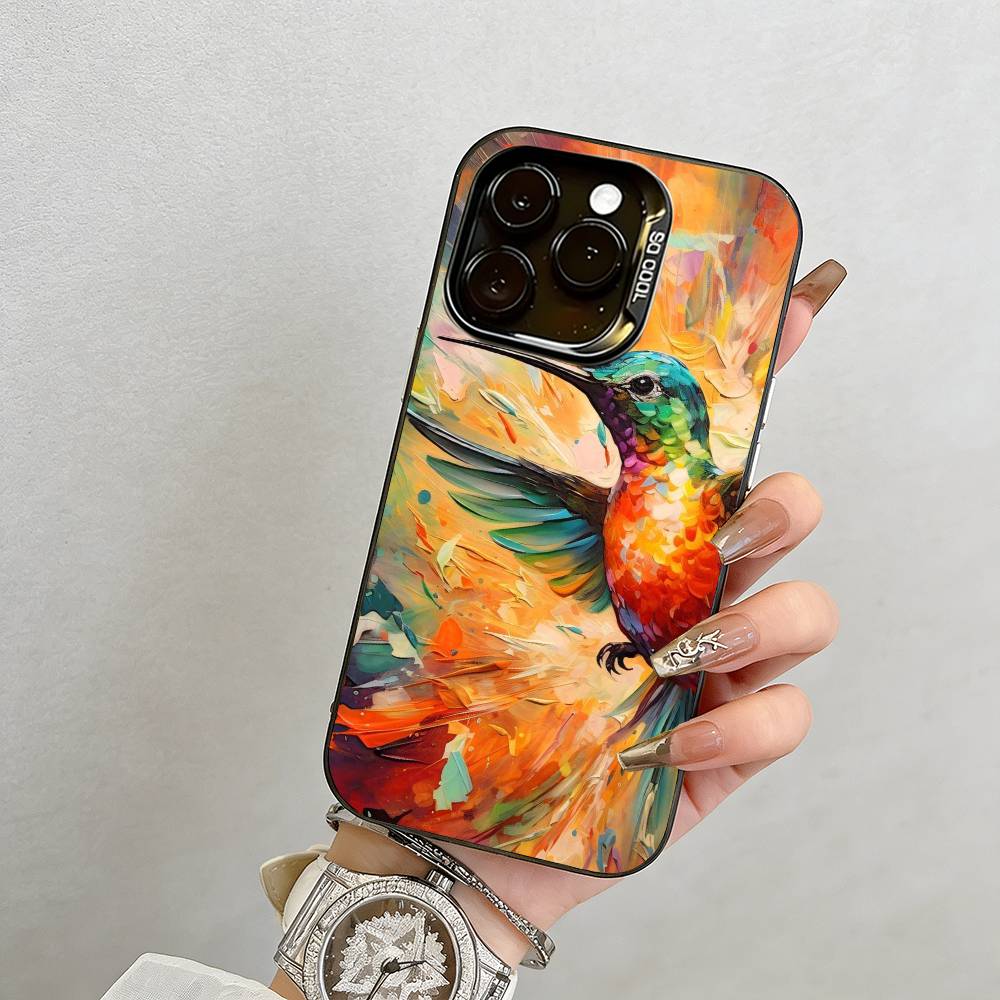 Colorful Bird Hummingbird  Phone Case For iPhone 17,16,15,14,13,12,11 Plus,Pro Max,XS,Colored Silver Plated Inside Cover
