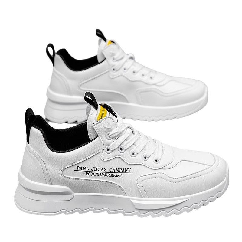 Popularne buty męskie celebrytów internetowych jesienne wszechstronne sportowe casualowe buty do biegania buty na deskę skórzana powierzchnia wodoodporne i antypoślizgowe białe modne sh