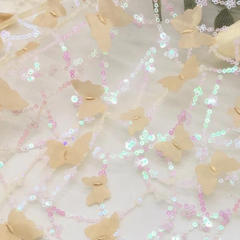 100X130Cm Bestickter 3D Schmetterling Mesh Spitzenstoff für für DIY Kinderbekleidung Damen Hochzeitskleid Bekleidung Nähstoff
