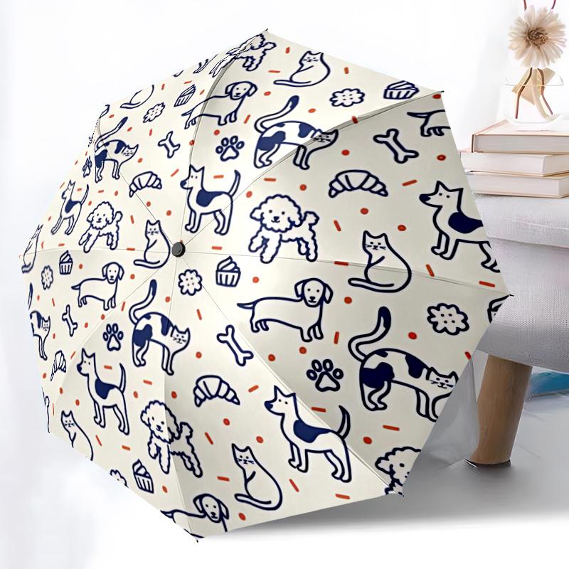 1pc Dogs and Cats Pattern Automatic Open/close Umbrella, 8-Rib sturdy structure, Portable Travel Umbrella, Parties, Everyday Use, Outdoor Accessory