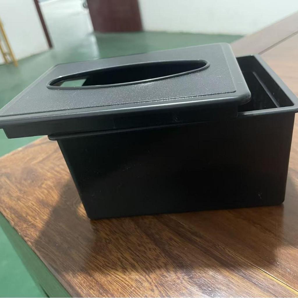 ABS Tissue Box with Wood-Style Armrest Design for Hotel Guest Rooms - Black