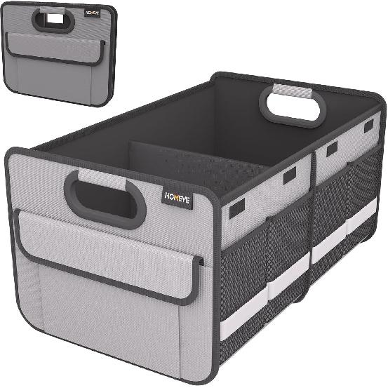 Trunk Organizer, Car Storage, Reinforced Handles, Collapsible Multi-Grey