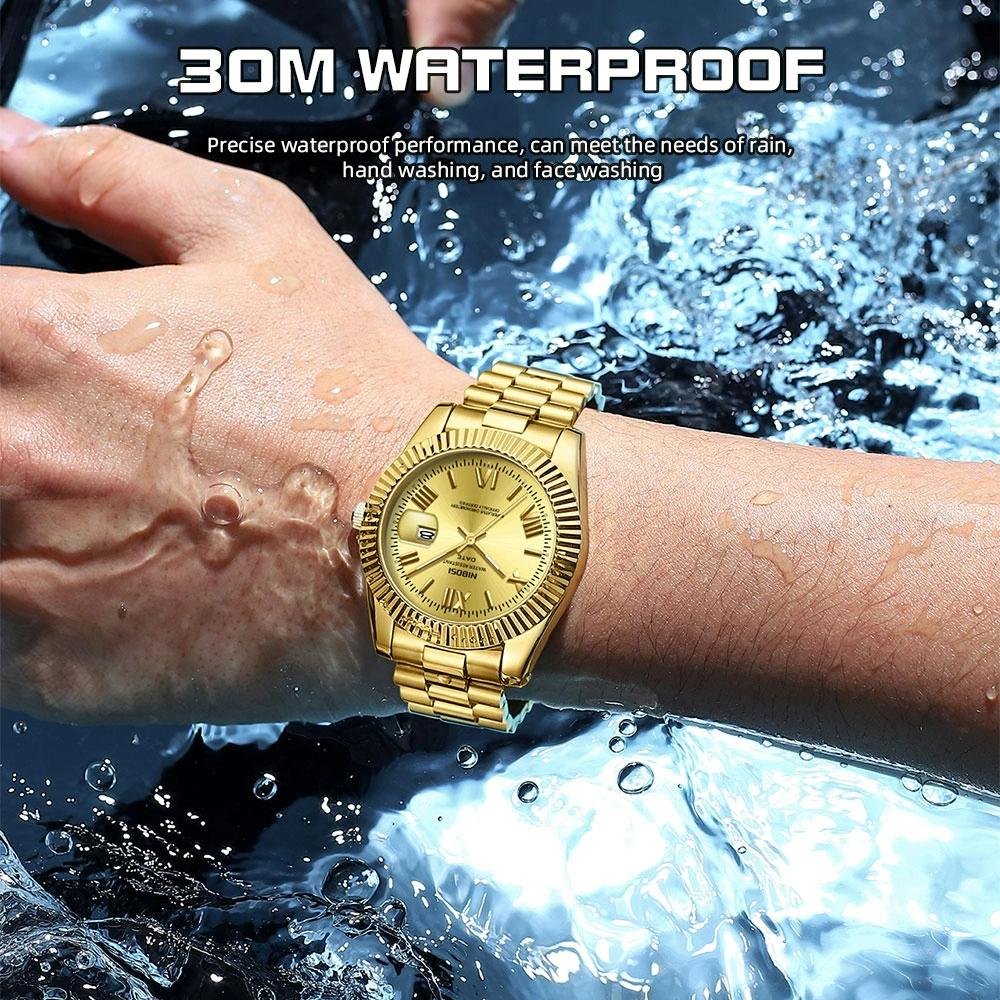 Luksuriøst Gullrødt Kvartsur for Menn Rustfritt Stål Vanntett Selvlysende Dato Uke Mote Herreklokker Reloj Hombre