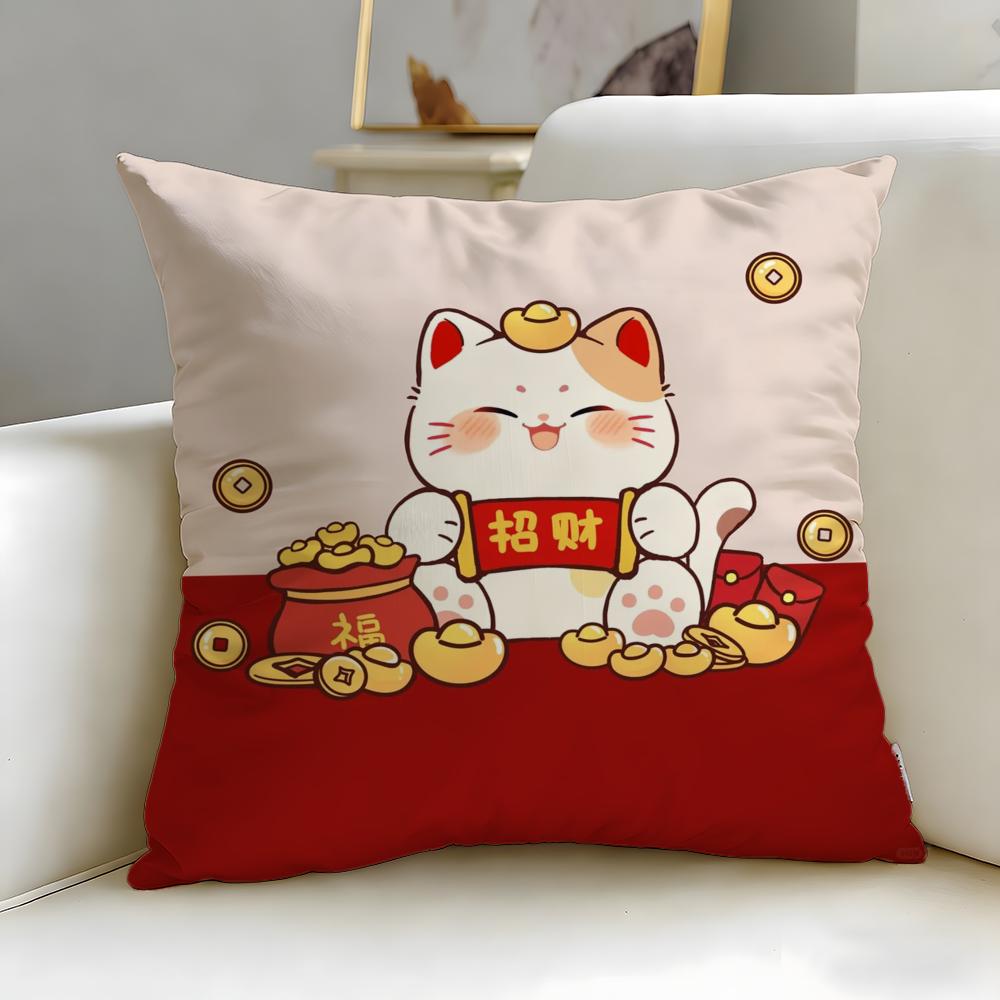 classic Neko Rich Luck Money Cat Cushion Cover Soft & Easy-Wash Pillow Case – Versatile for Couch, Bed, Travel and Office