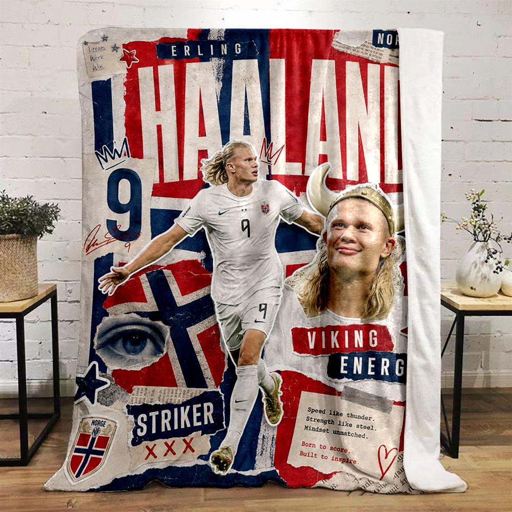 Erling Haaland Viking Striker Design Flannel blanket for bedroom, living room, sofa, and nap
