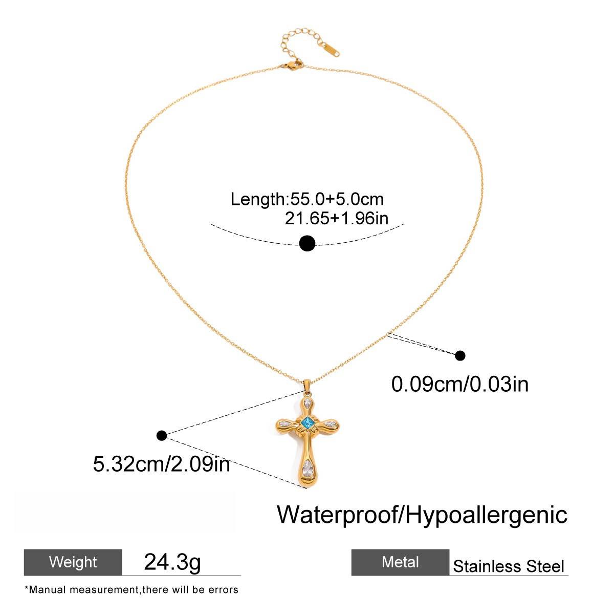 Fashion 18K Gold Plated Cross Pendant Stainless Steel Necklace Sweater Chain Cross Necklace