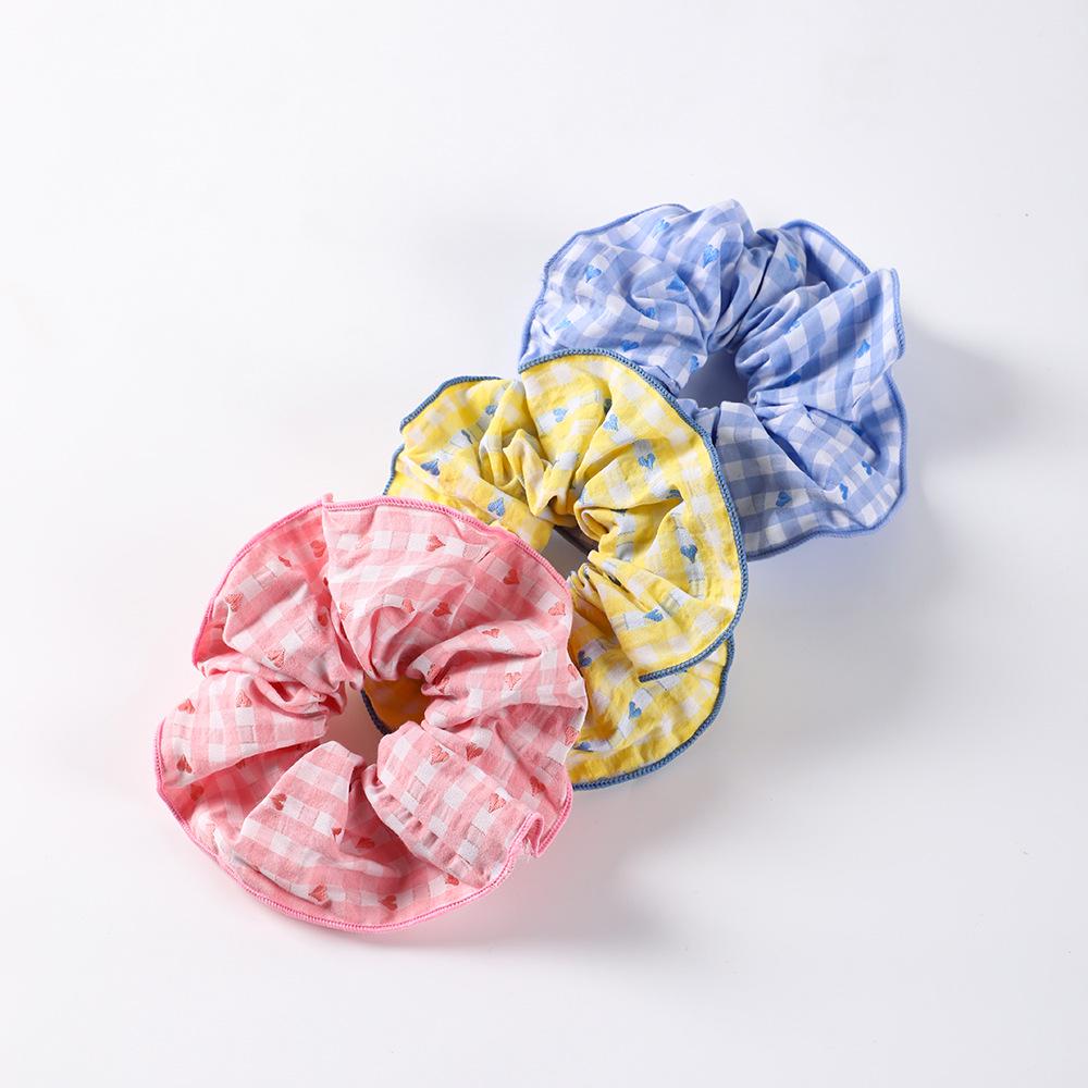 Korean Style Heart Plaid Lace Trim Hair Tie - Sweet, Cute, and Fresh Design