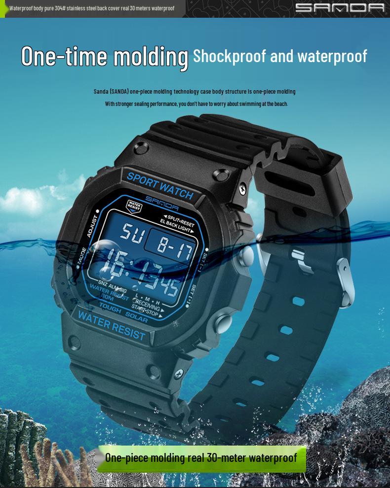 Sanda Multifunktionale Wasserdichte Leuchtende Sportuhr für Männer und Frauen - Modische Elektronische Studentenarmbanduhr