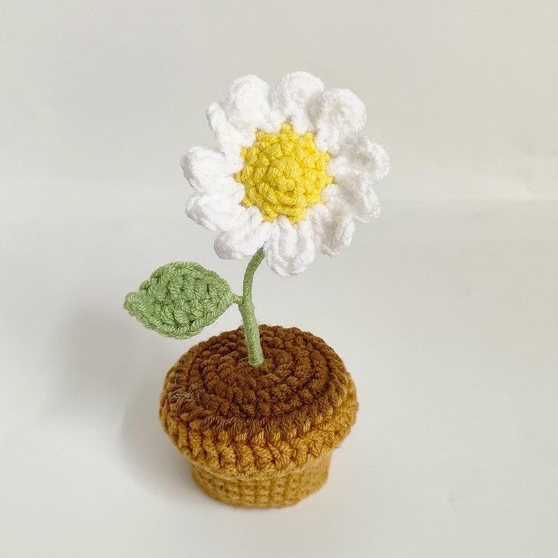DIY Håndlaget Heklede Blomster Potteplanter Ferdigvevd Bukett Kunstig Strikket Blomst Valentinsdagsgave Hjem Skrivebordsdekor