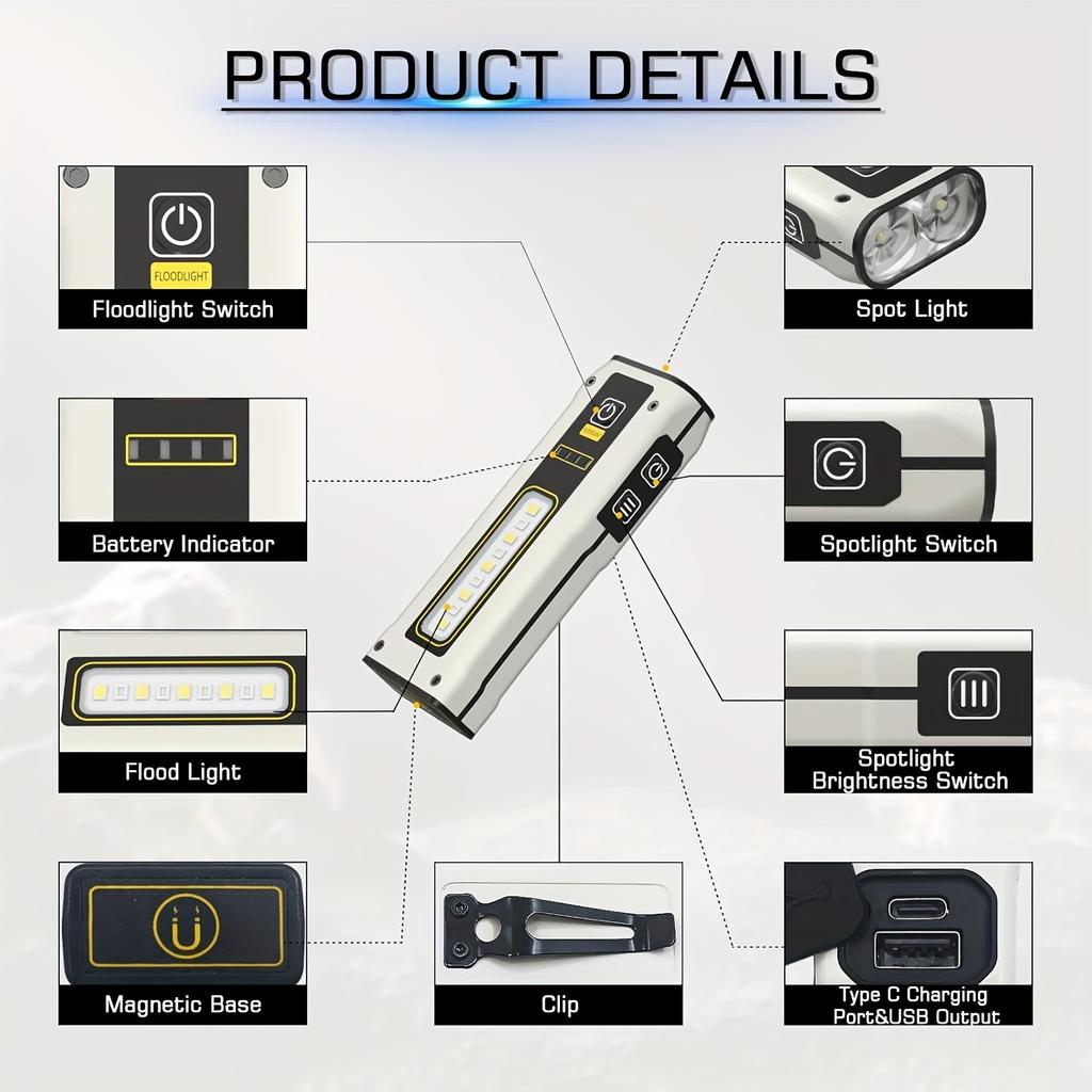 Mini Flashligh XPG COB LED Flashlight 7 Gear Flash Light Torch USB Rechargeable Magnet Work Light Outdoor Camping Lantern