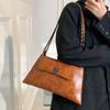 Vintage Metal Chain Underarm Bag, PU Leather Textured Bag Purse, Fashion Versatile Baguette Bag