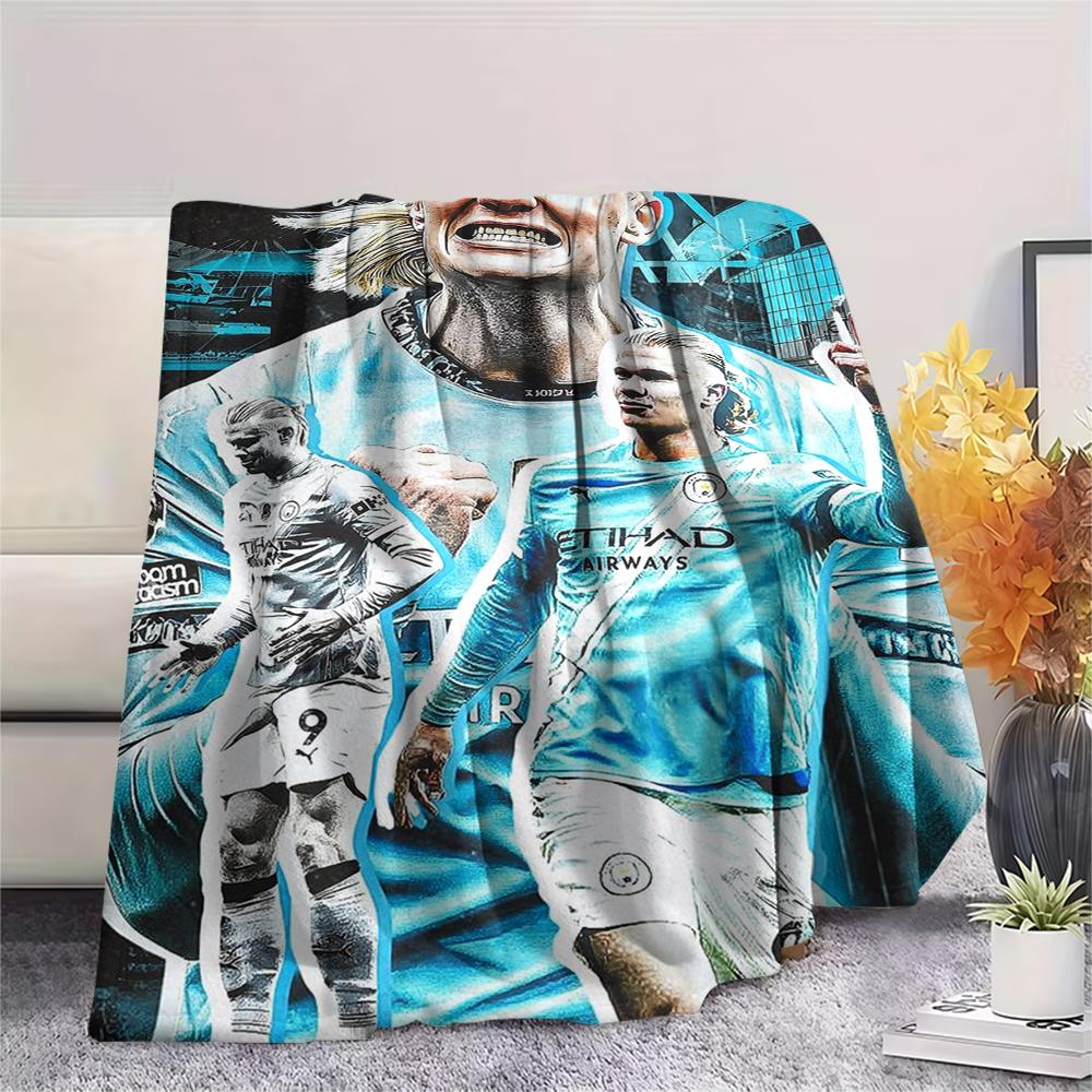 1Pc Erling Haaland Print Flannel Blanket, High quality Comfortable for All Seasons, Home Decor, Warmth and Comfort, Perfect for Christmas GiftS