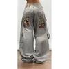 Mens Y2K Streetwear Denim Pants Loose Fit High Waist Retro Graphic Straight Leg Jeans