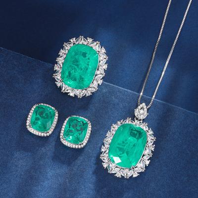Schmuck Kupferboden Vergoldet Simulations-Smaragd-Set Temperament Voll Diamant Luxus-Set 15 * 20-10 * 12