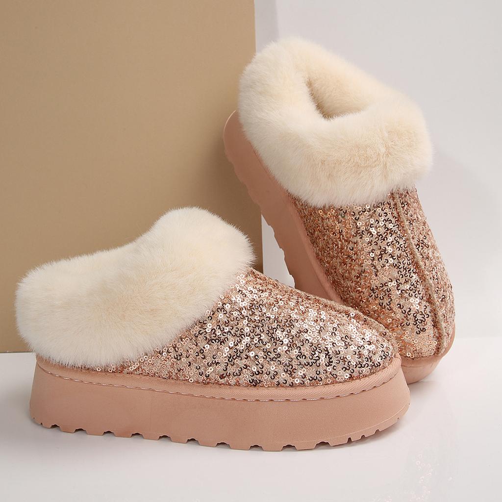 22 nowe śniegowce na jesień i zimę duży rozmiar gruba podeszwa cekiny pogrubione ciepłe pół-klapki bawełniane buty