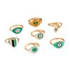 Fashion Dripping Eyes Love Ring Set Creative Geometric Round Butterfly Joint Ring Seven-Piece Set