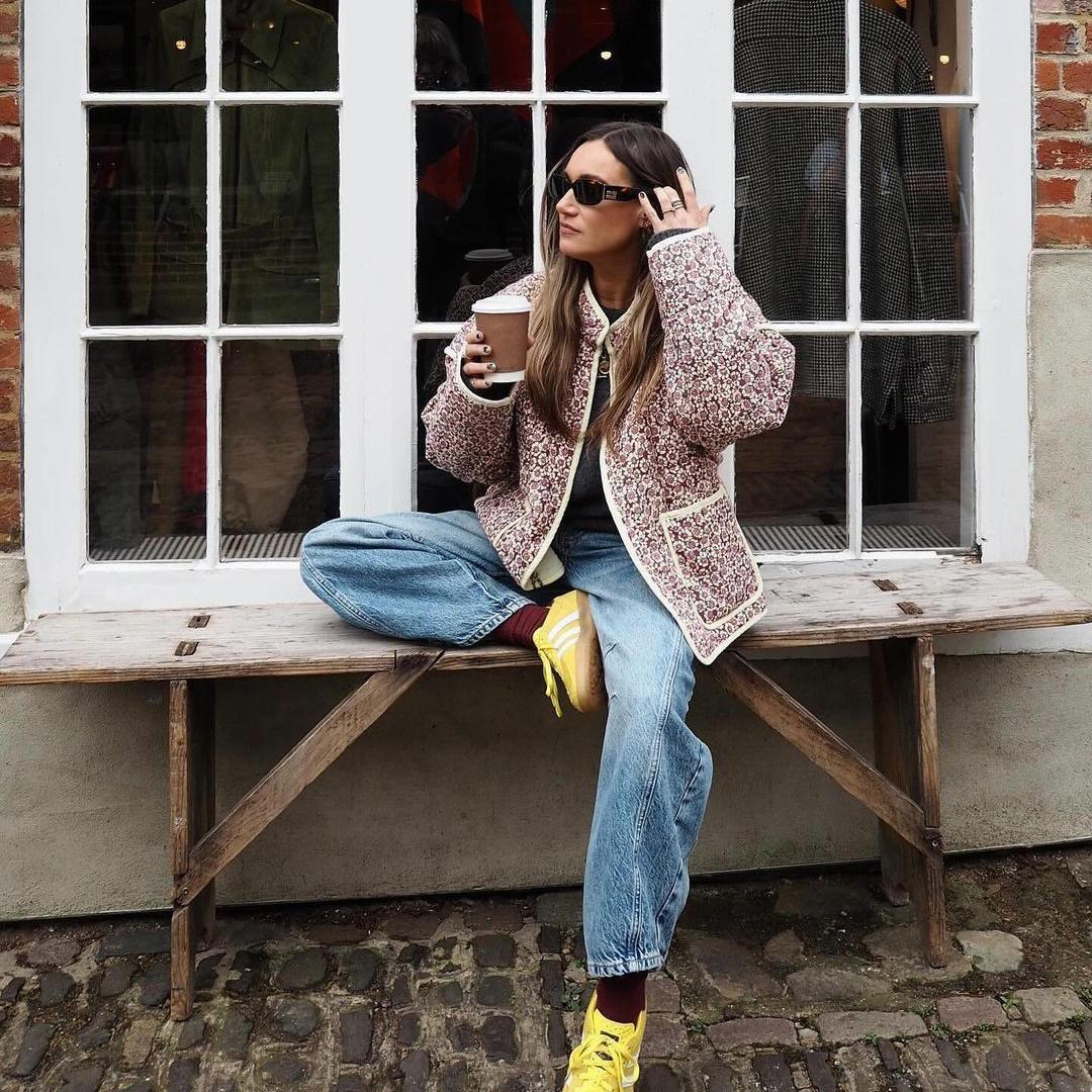 Осенне-зимняя стеганая хлопковая набивная яркая женская модная цветочная хлопковая куртка-пальто L