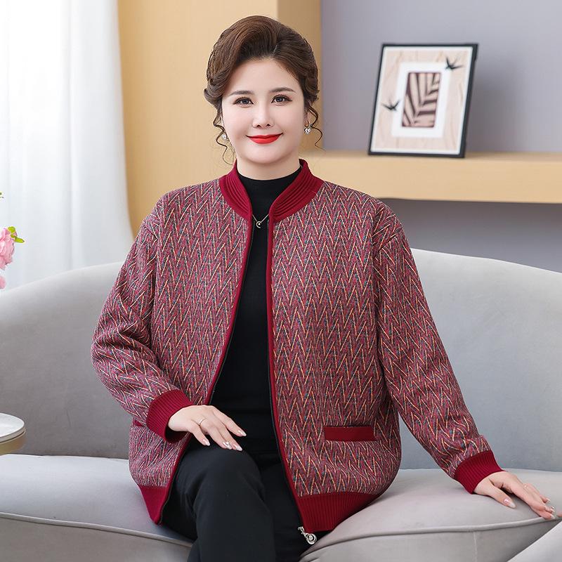 Fat Mama Plus Size Fleece-Lined Cardigan: Warm Autumn Winter Sweater for Middle-Aged & Elderly Women