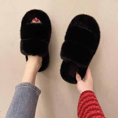 High-grade Plush Slippers for Women To Wear Outside In Winter, Thick-bottomed Home Plush Warm Indoor Winter Plush Cotton Slippers