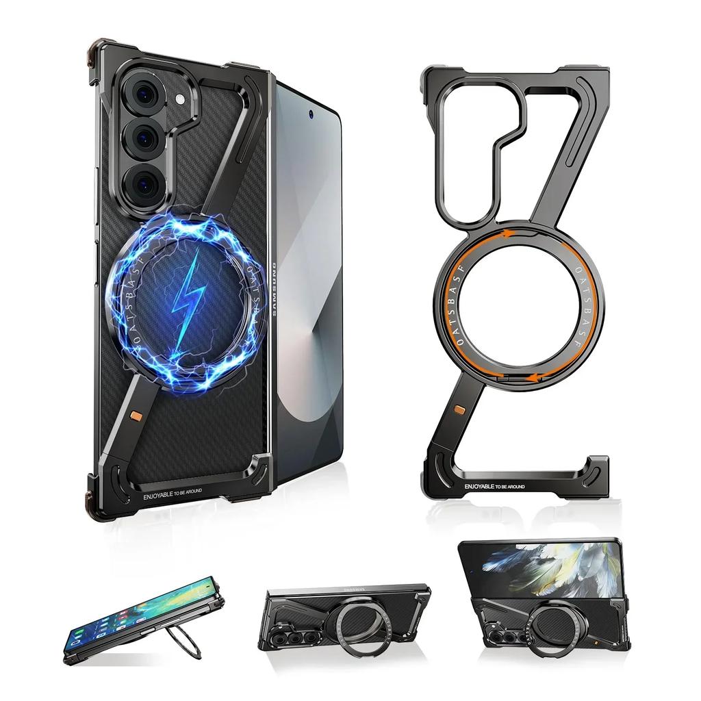Eary for Samsung Galaxy Z Fold 7 6 5 Case for Magsafe 360°Rotatable Magnetic Stand Metal Frameless Screen Protector Phone Cover