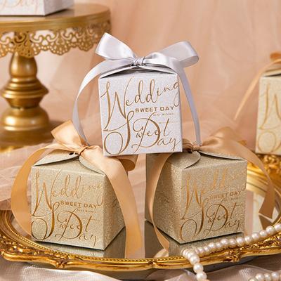 Quadratische Geschenkbox Doorgift Kartonverpackungsboxen "Wedding Sweet Day" Pralinenschachtel Hochzeitsgeschenke für Gäste