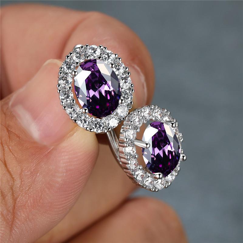 Luxury Crystal Yellow Oval Stone Earrings Multicolor Zircon Small Hoop Earrings Classic Silver Color Wedding Earrings For Women