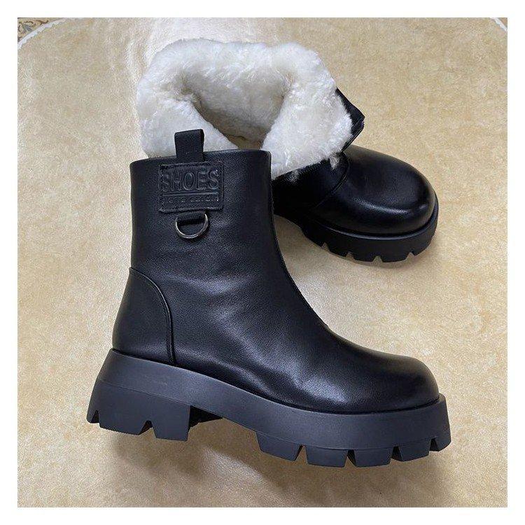 Coarse heel soft leather short boots women's British style retro round head Martin boots thick-soled knight thin boots