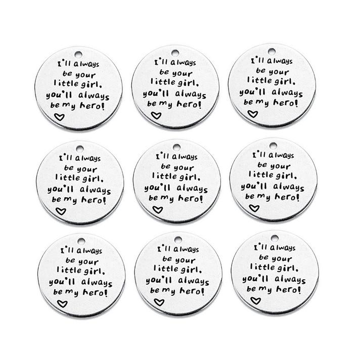 Louleur 10 Styles Stainless Steel Rhodium Pendants Stamping Tag Round Letter Charm Pendant for DIY Necklace Bangle Makings