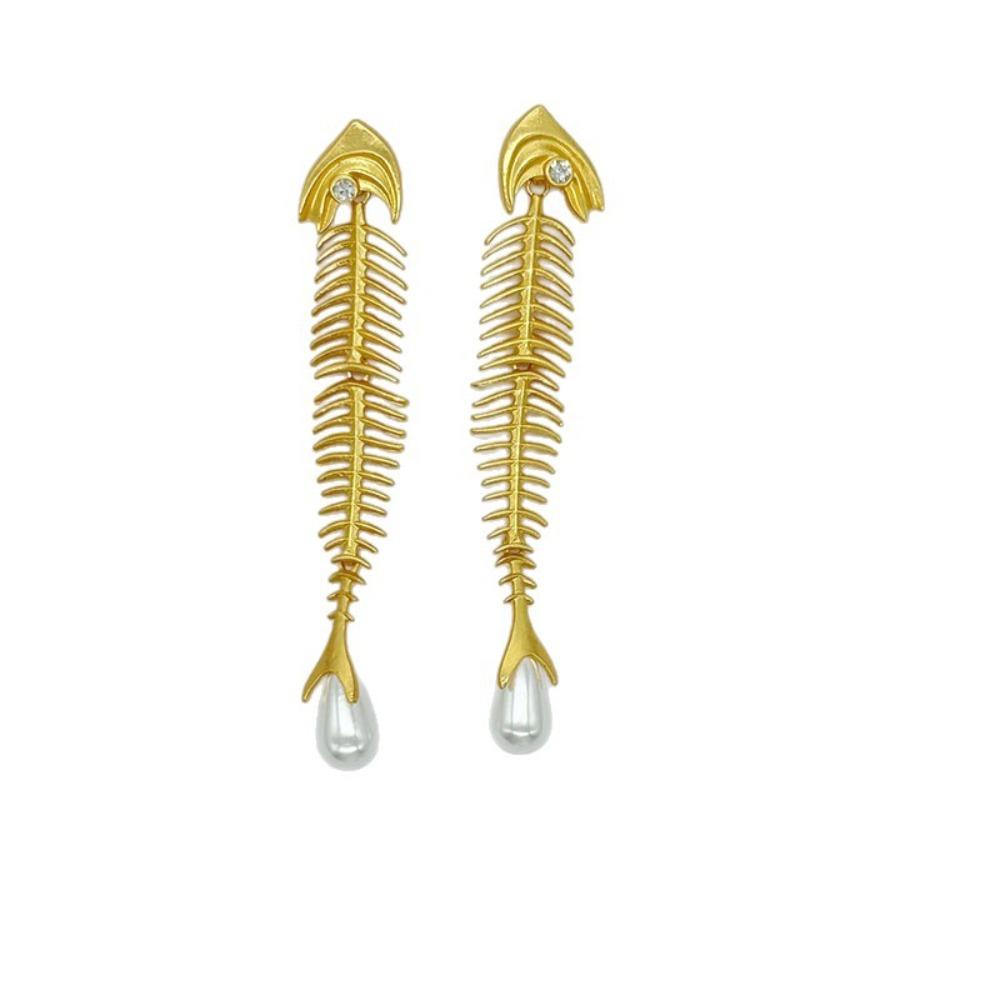 Punk Gothic Fischgräten-Perlenohrringe Fischgrätenförmige Hängeohrringe Übertriebener Ohrhänger Frauen