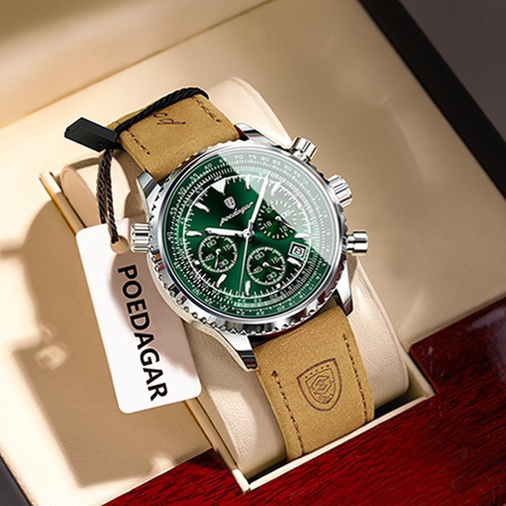 POEDAGAR Military Luxury Men Watch Date Chronograph Waterproof Luminous Top Man Wristwatch Leather Men's Quartz Watches