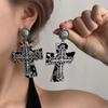 Personality Exaggerated Black and White Leopard Print Mango Star Cross Earrings Stud Earrings Women's Niche Fashion Hip Hop Trend Earrings