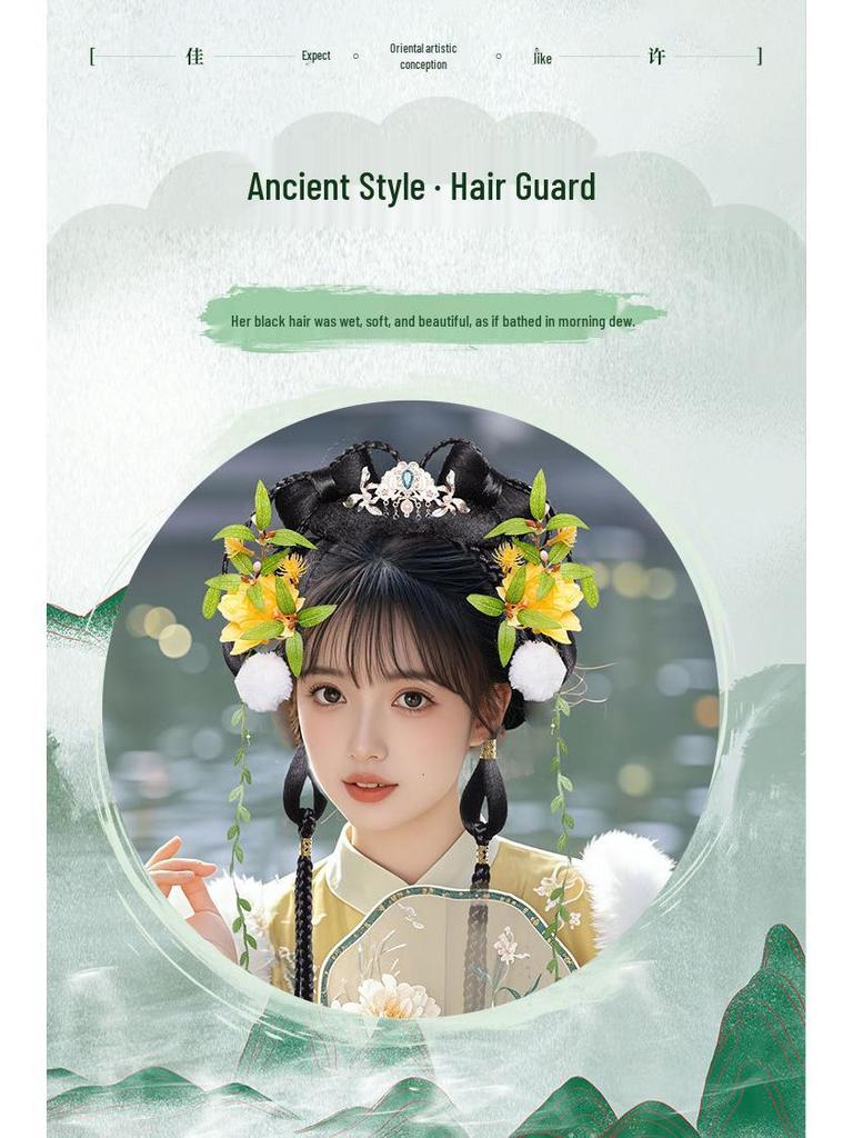 Traje Hanfu de Estilo Antiguo con Maquillaje Elegante y Frescos Accesorios Florales para el Cabello