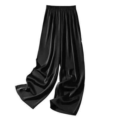 Silky Acetate Satin Wide Leg Pants for Women Summer High Waist Straight Casual Solid 7 Colors Dance Trouser Women's Pants