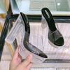 Frauen Dicke High Heels Flacher Mund Kristall Transparent Sexy Bühne Laufsteg 13 cm Absatz 3,5 cm Plattform WZ