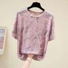 Summer Women's Short Sleeved Round Neck T-shirt with Abstract Pattern for Middle-aged Moms