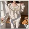 Women's Long Sleeve Pajama Set with Chest Pads, Princess Style, Sweet Home Wear, Spring/Autumn, 2-Piece, Suitable for Outdoors.