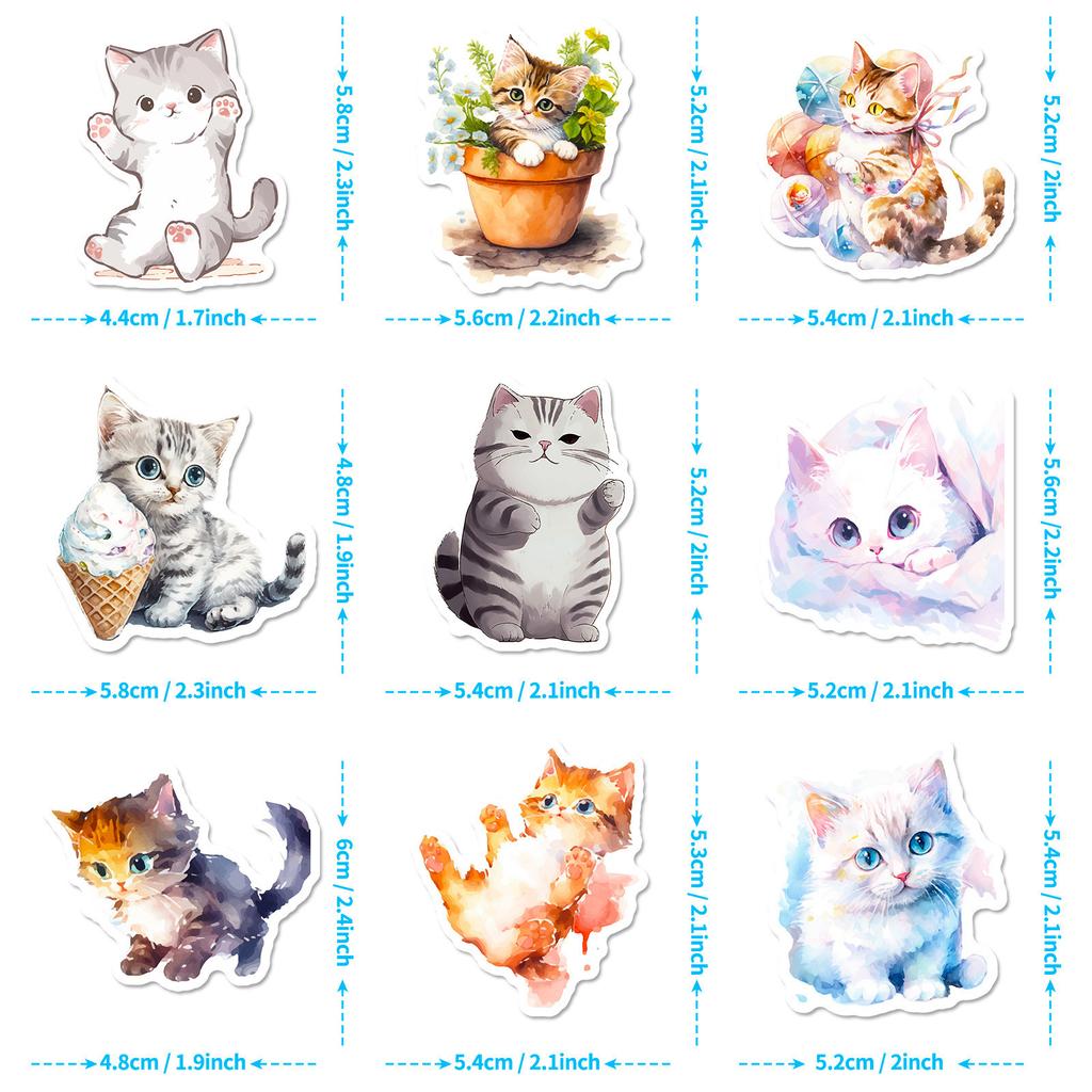 50 Plant Watercolor Cat Graffiti Stickers Creative Cute Ink Cat Hand Account Stickers