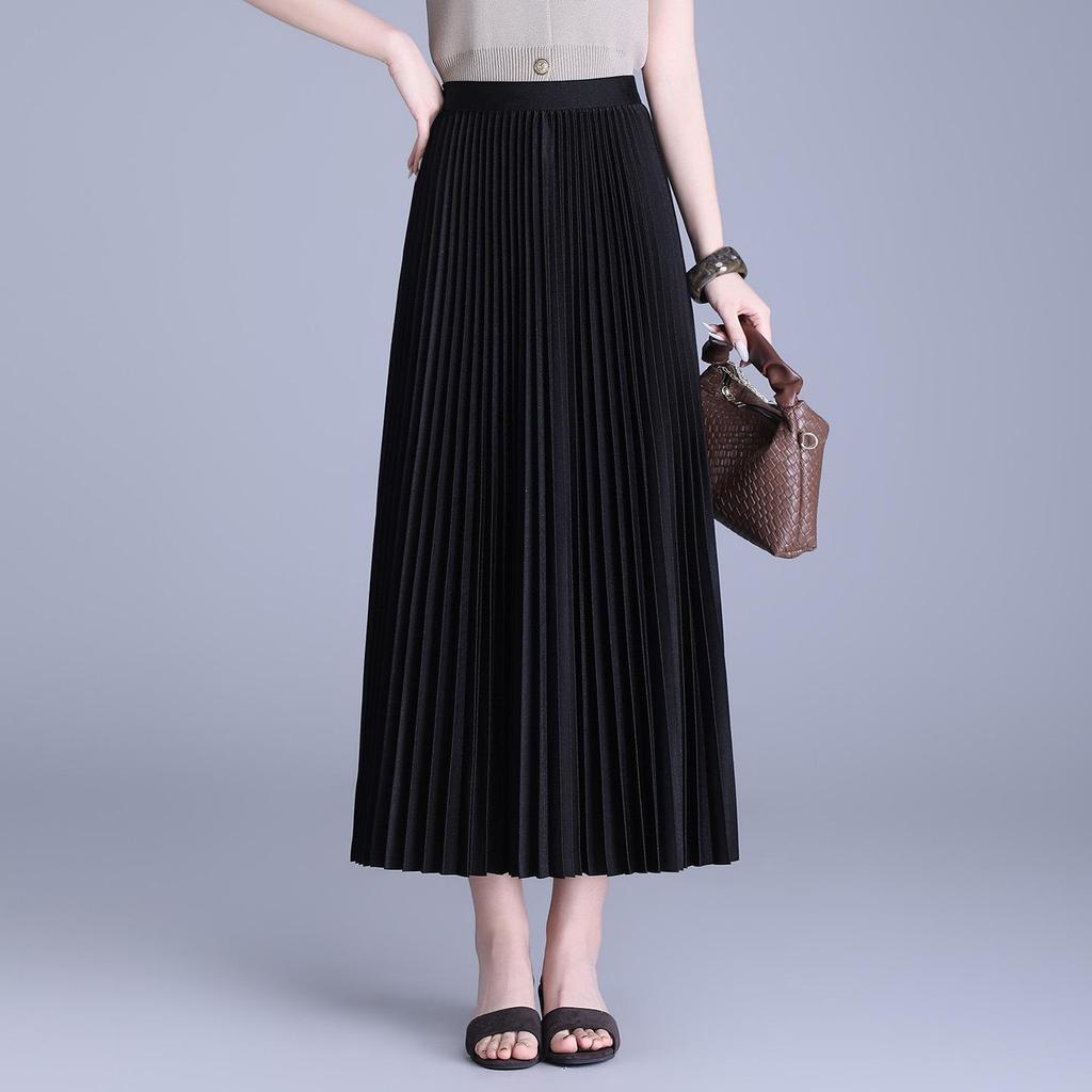 Plisowana spódnica A-line długa z gumką w pasie - Wszechstronny koreański styl - Wiosna-Lato 2026